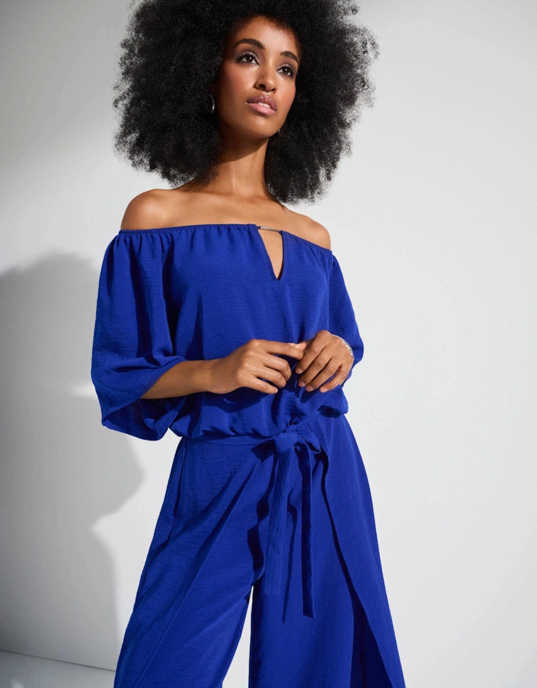 Gauze off shoulder culotte jumpsuit