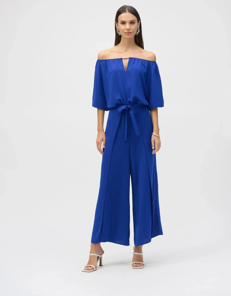 Gauze off shoulder culotte jumpsuit
