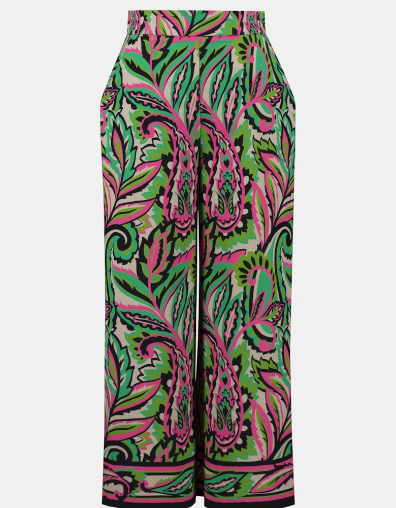 Woven paisley print wide leg pants
