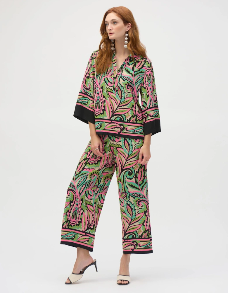 Woven paisley print wide leg pants