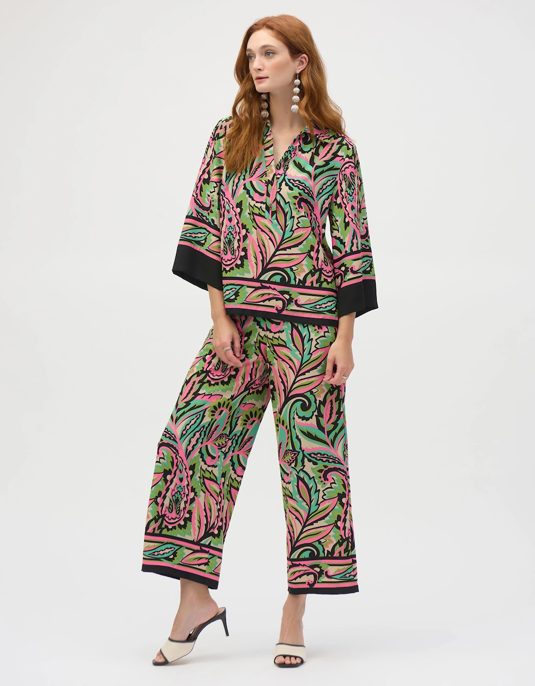 Woven paisley print wide leg pants