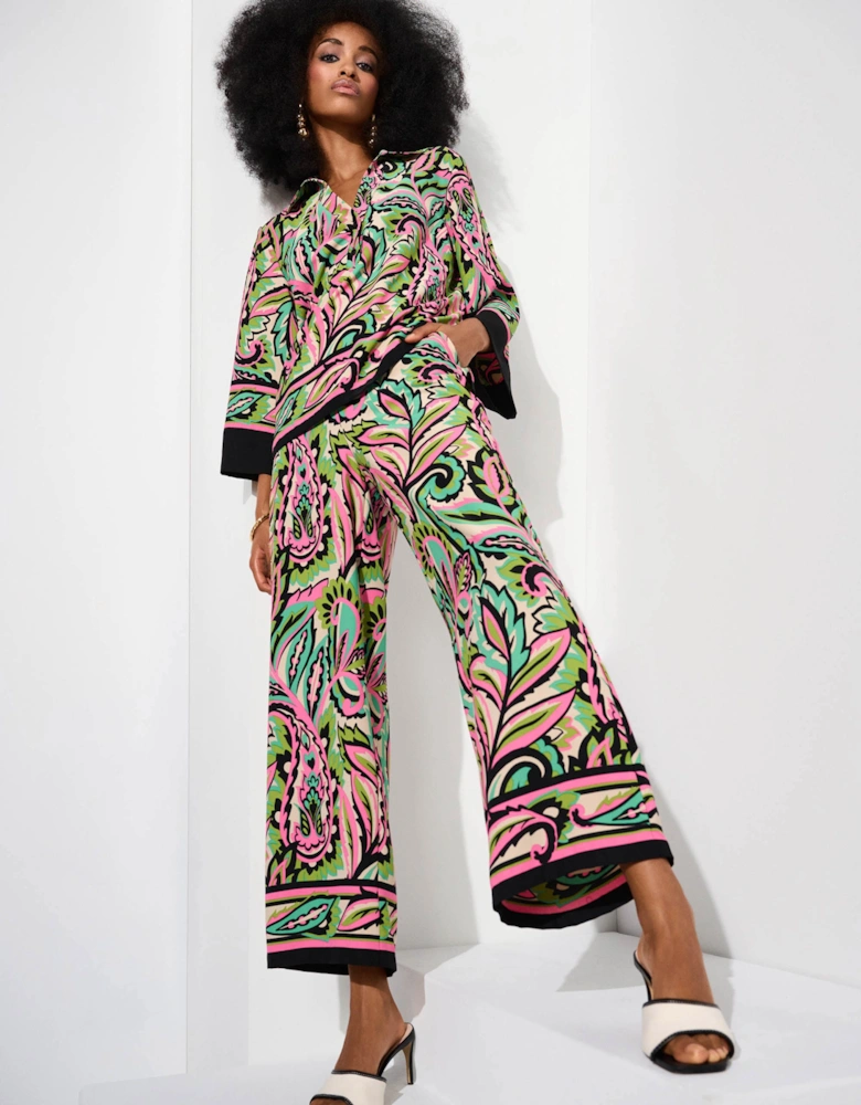 Woven paisley print wide leg pants