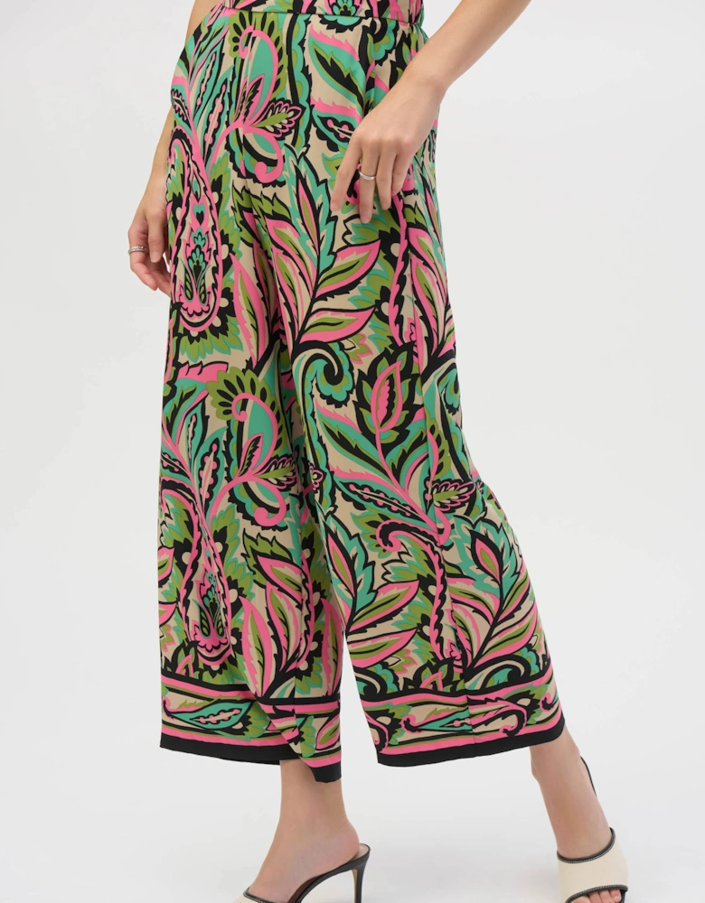 Woven paisley print wide leg pants