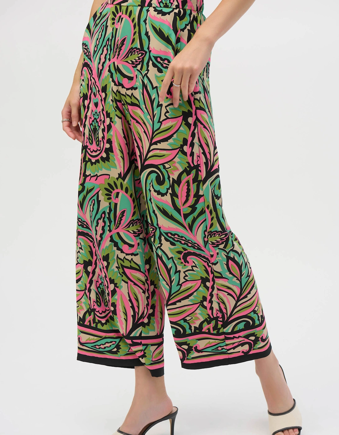 Woven paisley print wide leg pants