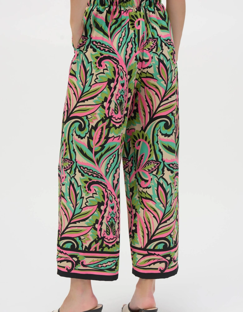 Woven paisley print wide leg pants