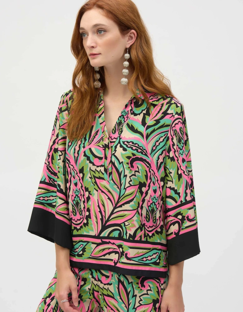 Woven paisley print boxy top