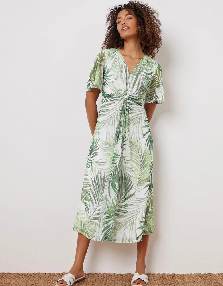 Short Sleeve Twist Front Dress - Green