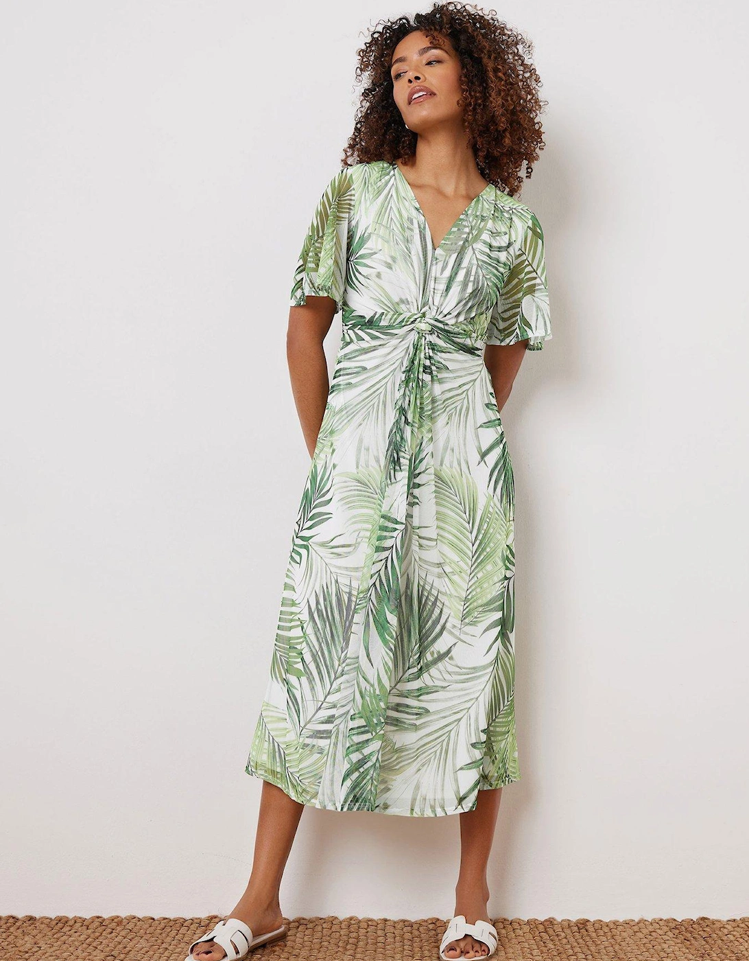 Short Sleeve Twist Front Dress - Green, 2 of 1