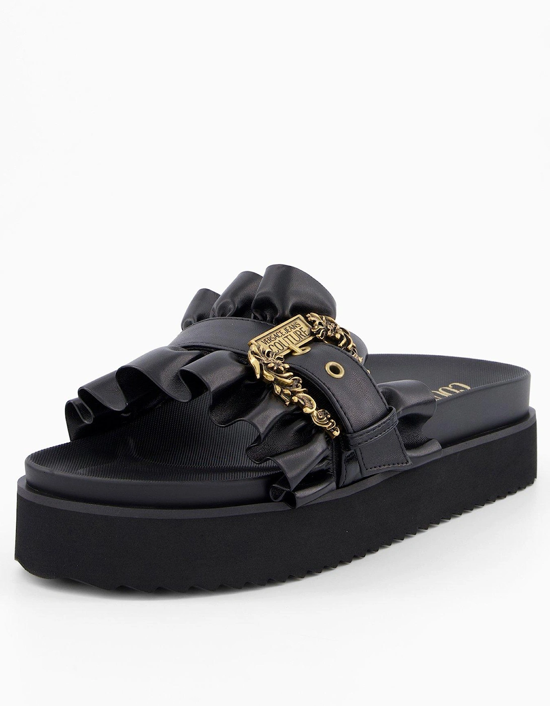 Ruffle Buckle Slip On Chunky Sandal - Black, 2 of 1