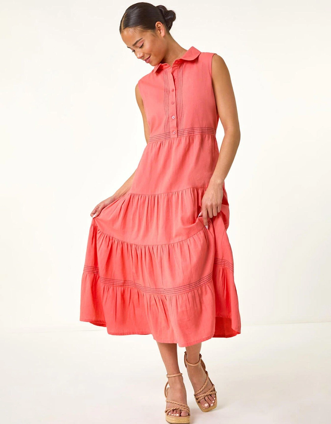 Petite Cotton Pocket Tiered Midi Dress - Pink, 2 of 1