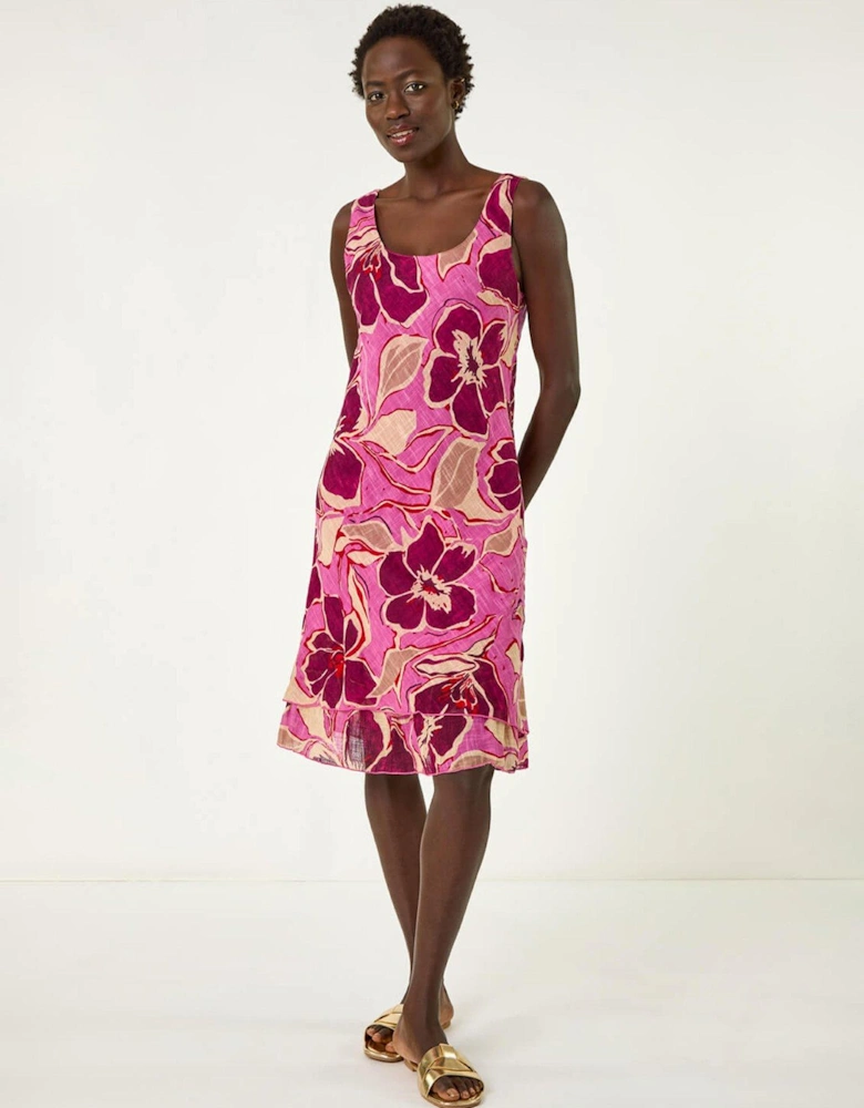 Floral Double Layer Dress - Pink