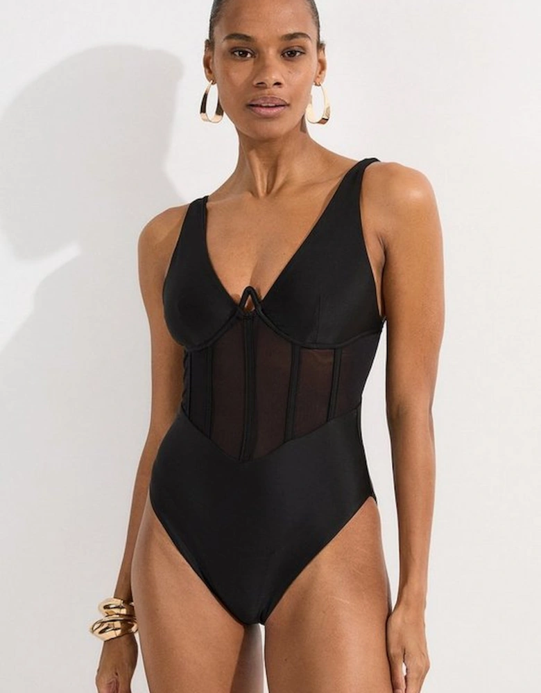 Panelled Mesh Cup Detail Swimsuit