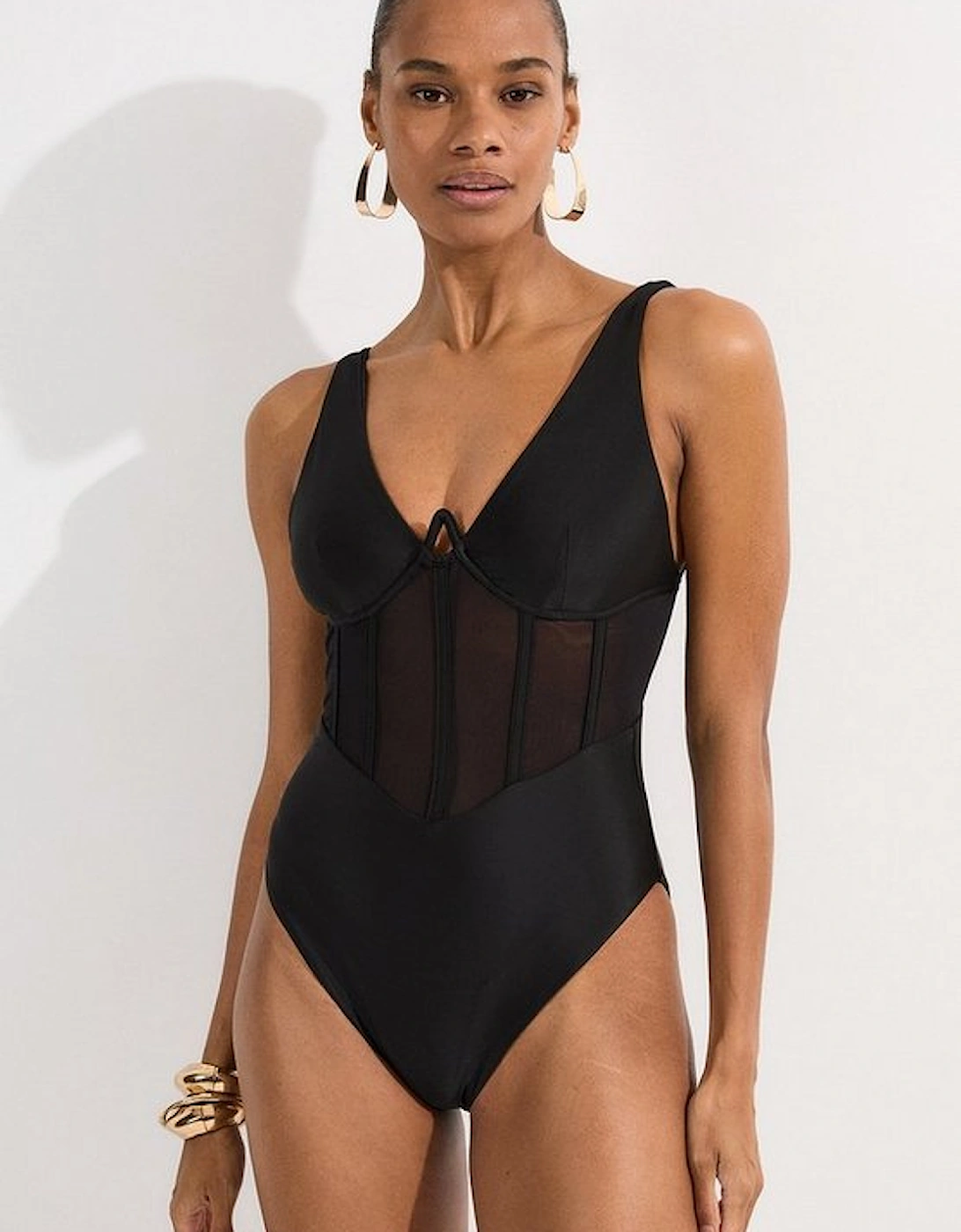 Panelled Mesh Cup Detail Swimsuit, 5 of 4