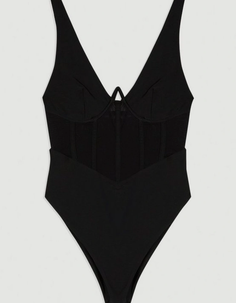 Panelled Mesh Cup Detail Swimsuit