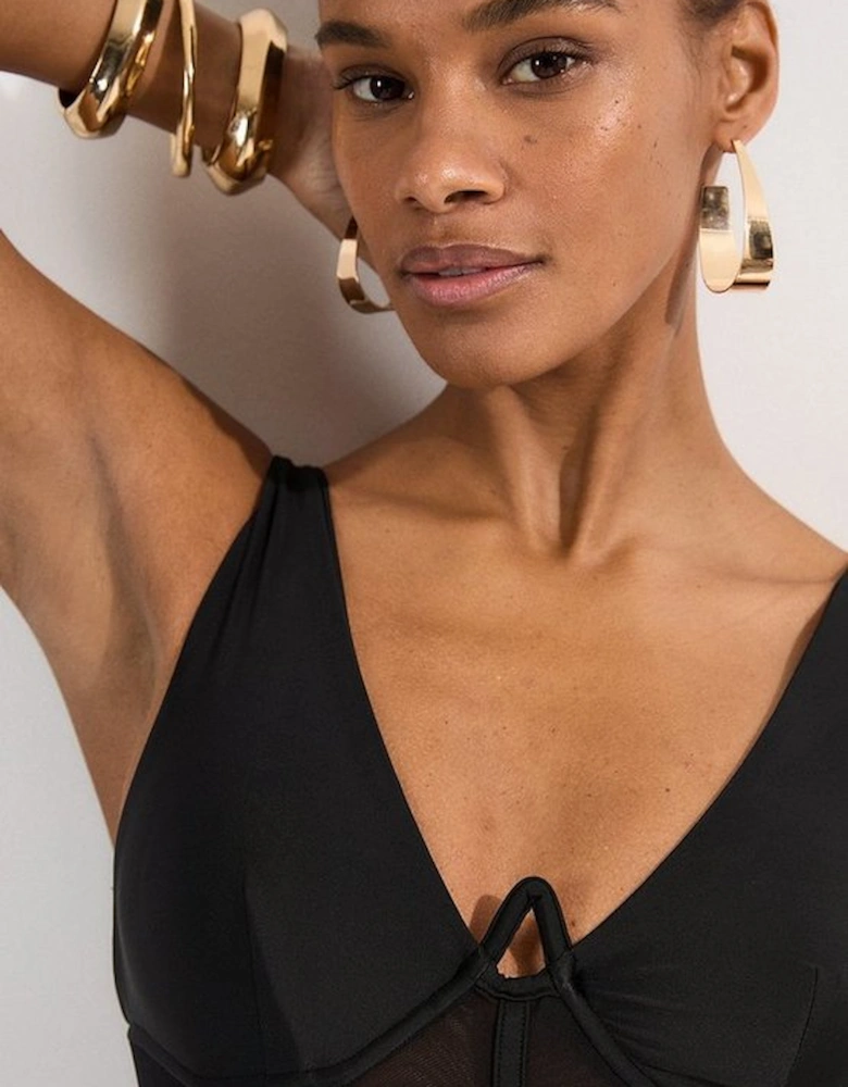 Panelled Mesh Cup Detail Swimsuit