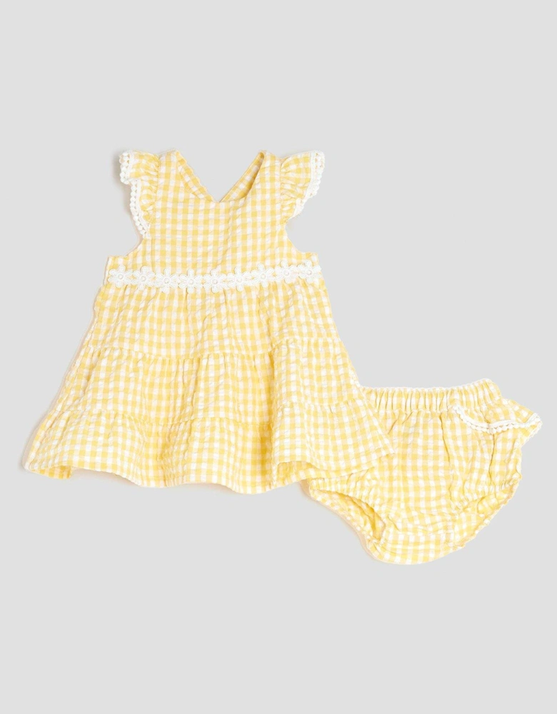 Girl Daisy Gingham Dress Set - Yellow
