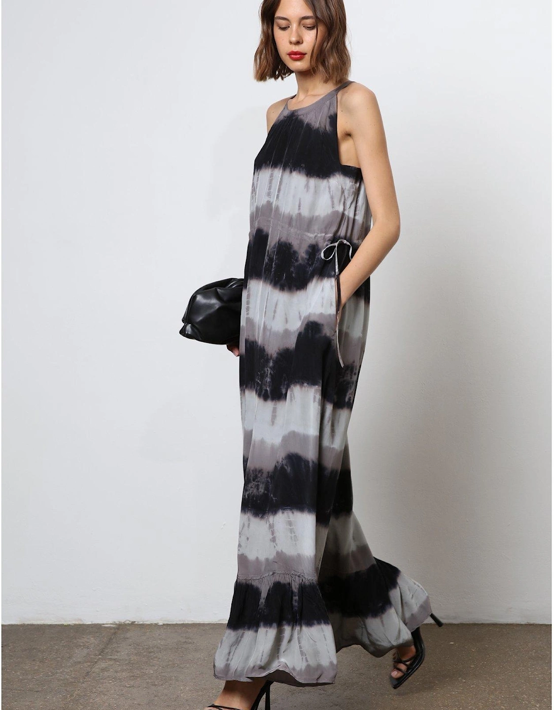 Halter Neck Tie Dye Maxi Dress - Black