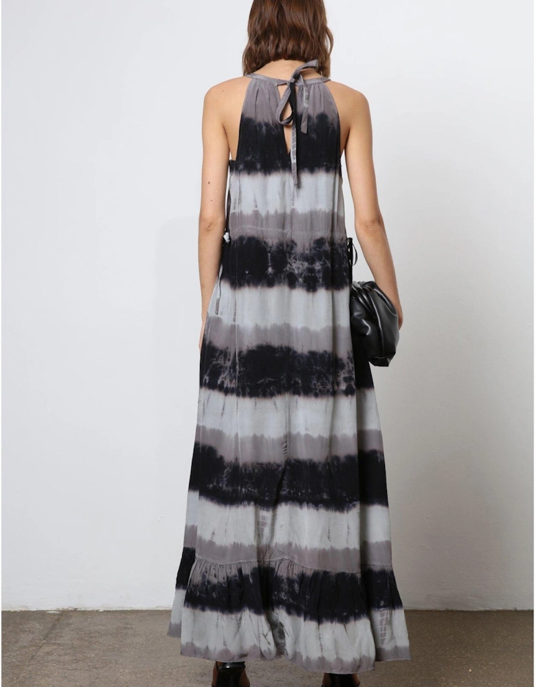 Halter Neck Tie Dye Maxi Dress - Black
