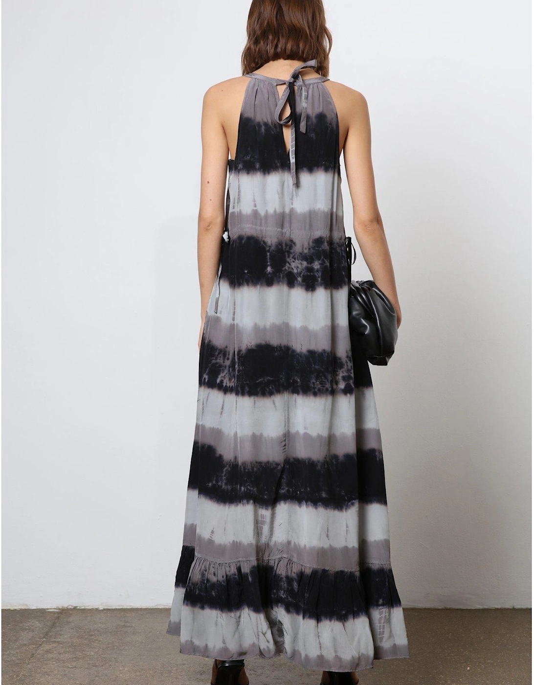 Halter Neck Tie Dye Maxi Dress - Black