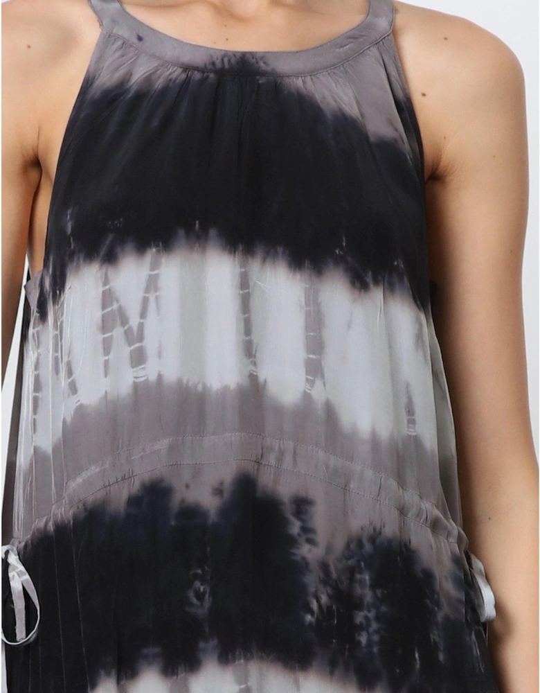 Halter Neck Tie Dye Maxi Dress - Black