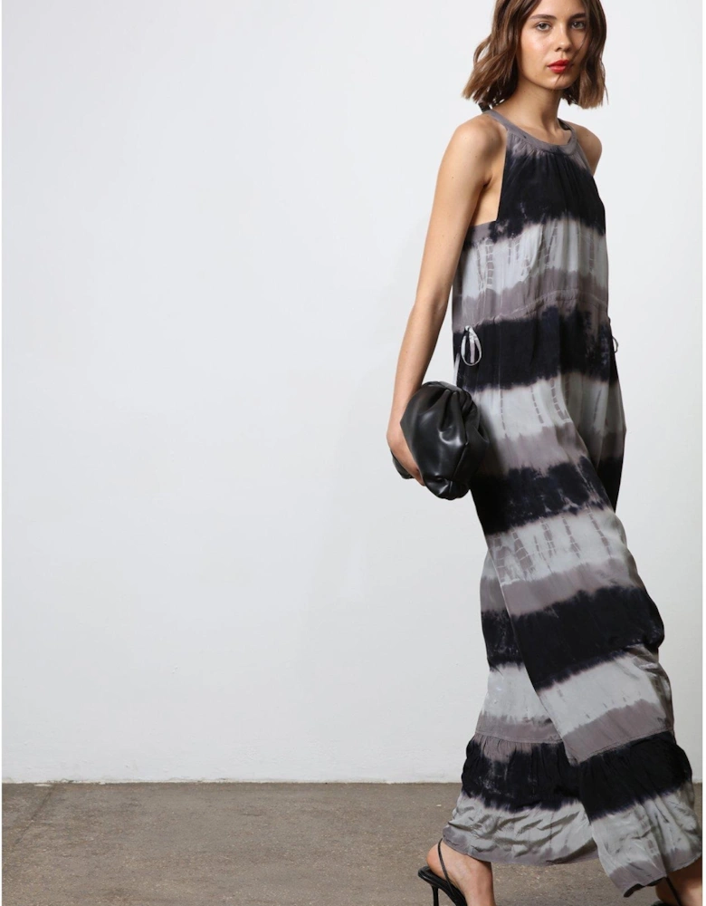Halter Neck Tie Dye Maxi Dress - Black