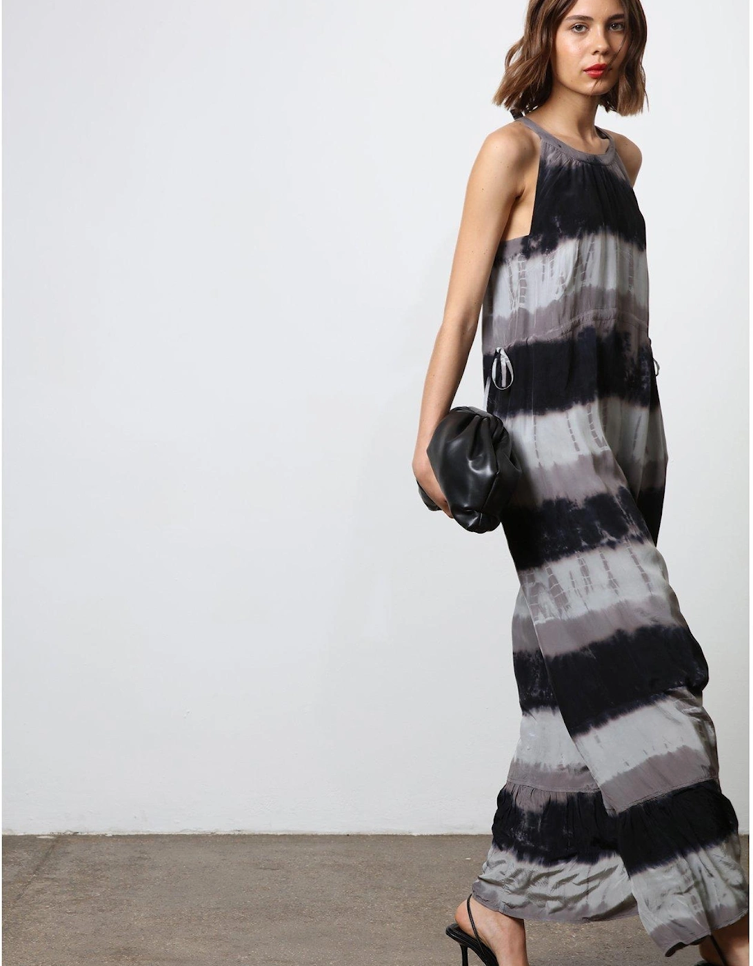 Halter Neck Tie Dye Maxi Dress - Black