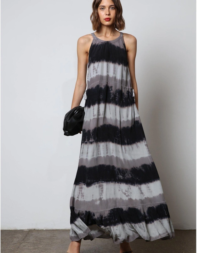 Halter Neck Tie Dye Maxi Dress - Black