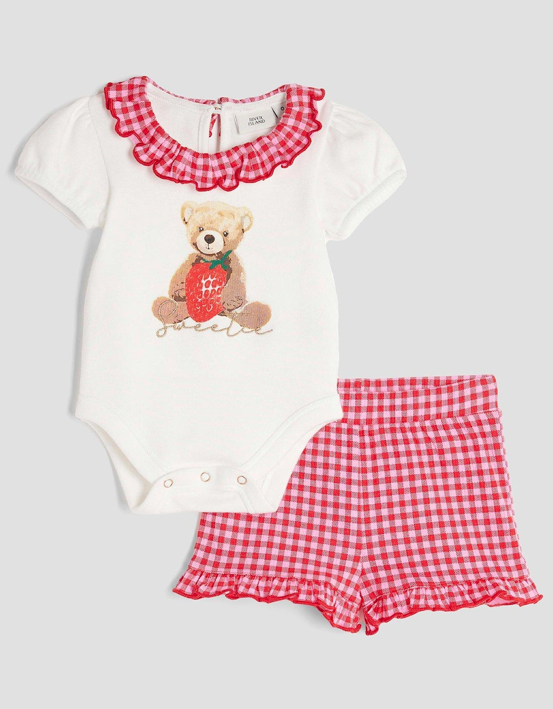Girl Bear Gingham Shorts Set - Cream, 2 of 1