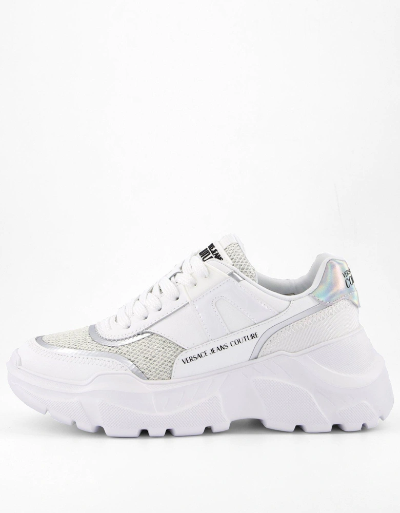 Speedtrack Glitter Mesh Platform Sneakers - White/Silver