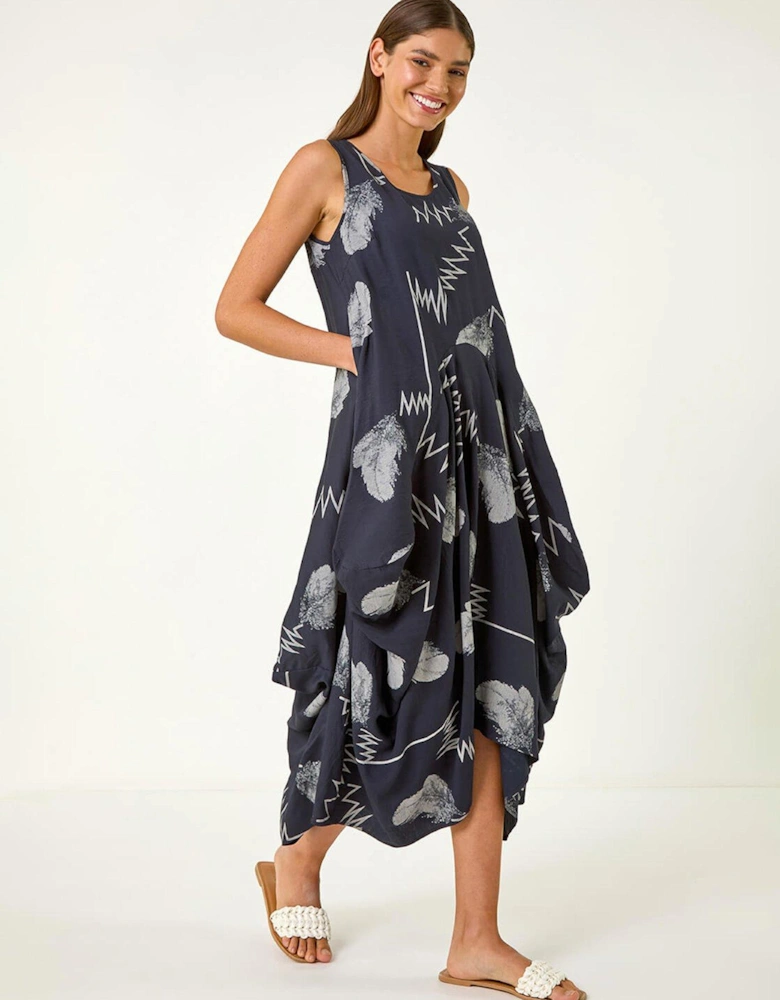 Abstract Bubble Hem Midi Dress - Navy