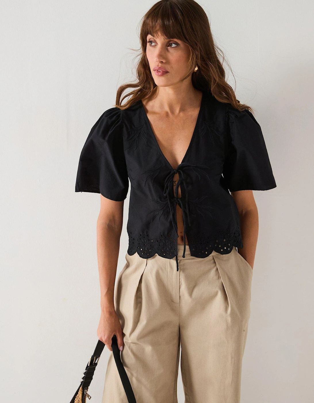 Alice Short Sleeve Tie Top - Black, 2 of 1