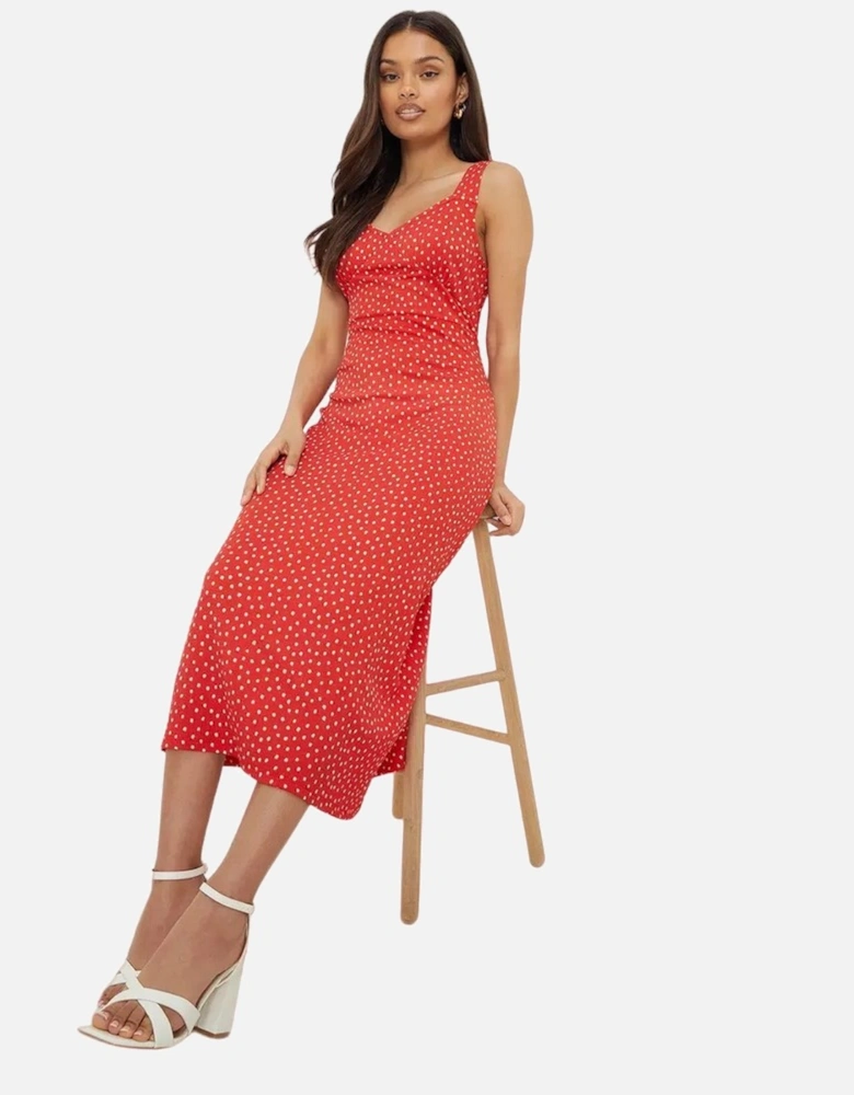 Womens/Ladies Spotted Strappy Petite Midi Dress