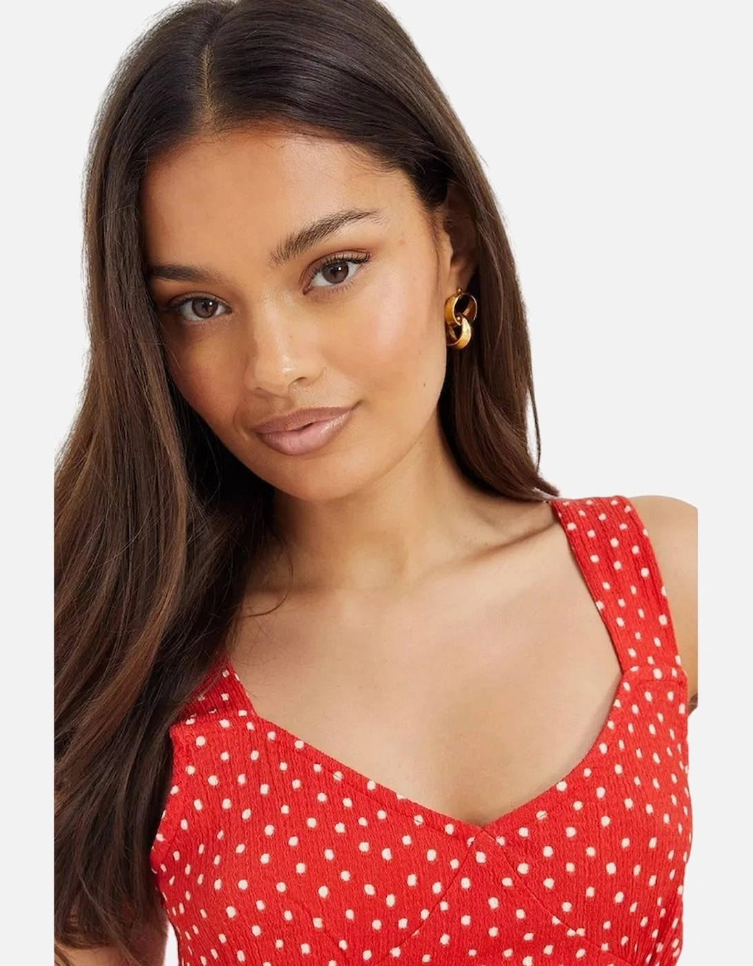 Womens/Ladies Spotted Strappy Petite Midi Dress