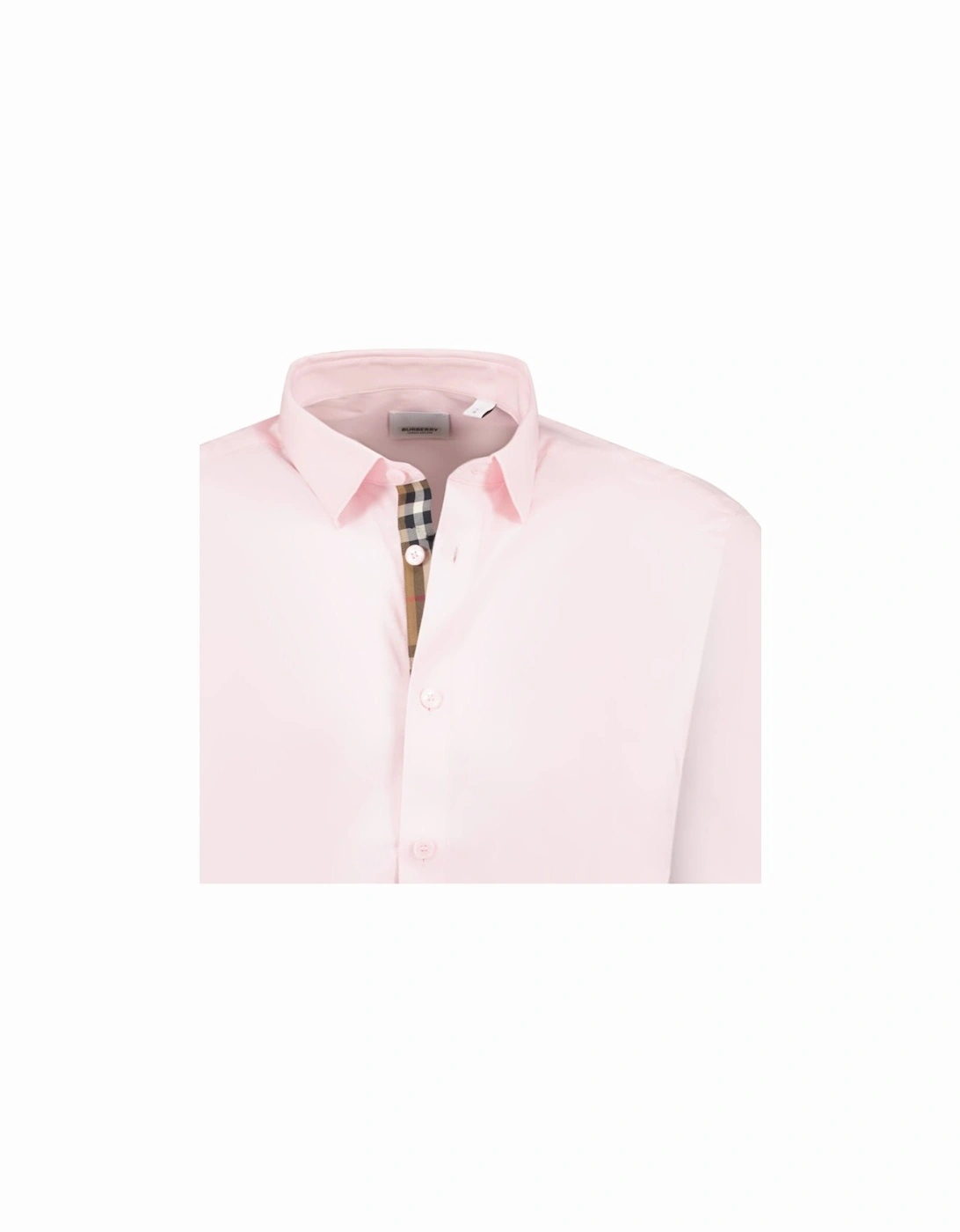 'Shefford' Check Placket Short Sleeve Shirt in Pale Pink