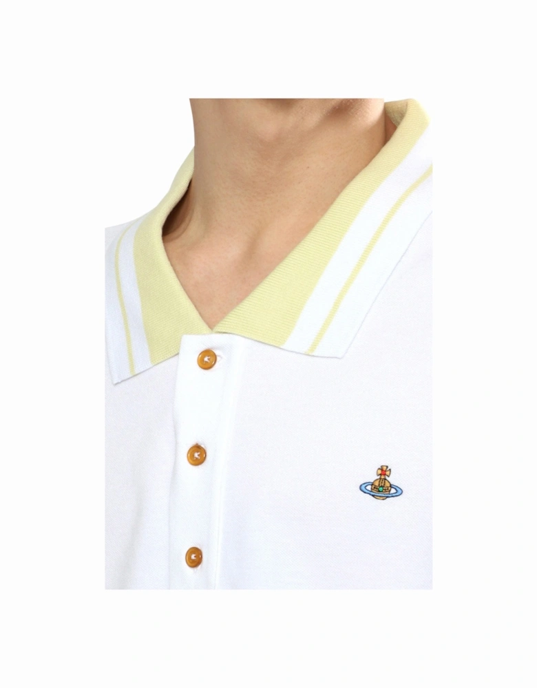 Men's White & Yellow Striped Polo Shirt