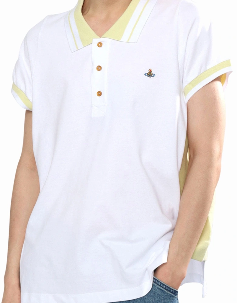 Men's White & Yellow Striped Polo Shirt