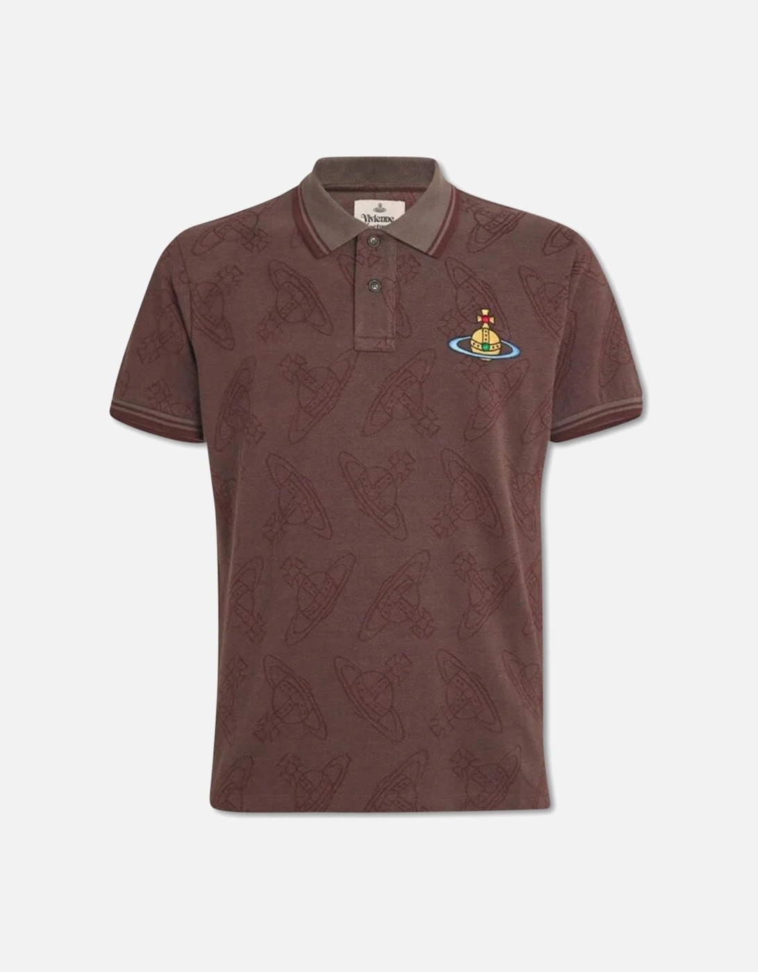 Men's Brown Khaki All Over Orb Classic Polo Shirt, 5 of 4