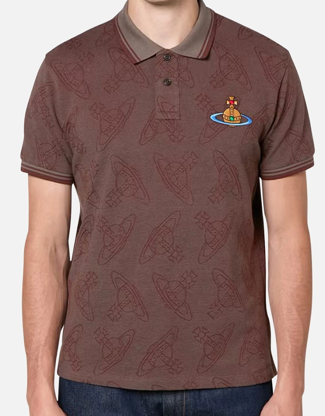 Men's Brown Khaki All Over Orb Classic Polo Shirt