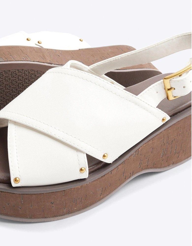 Cross Strap Sling Back Wedge - White