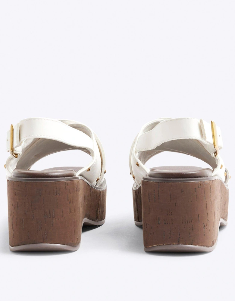 Cross Strap Sling Back Wedge - White