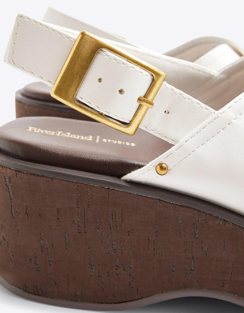 Cross Strap Sling Back Wedge - White
