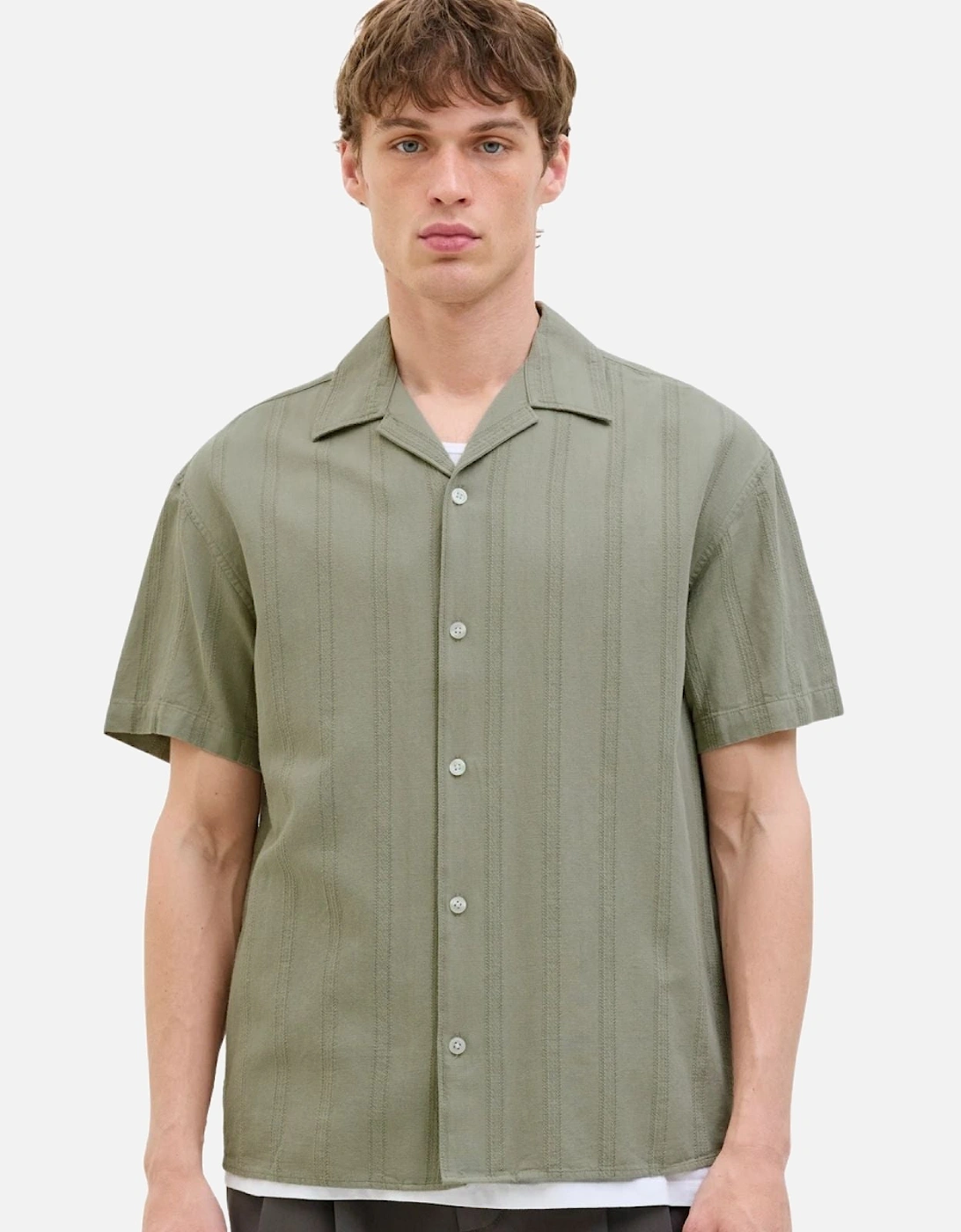 Mens Loose Fit Resort Collar Short Sleeve Shirt, 2 of 1