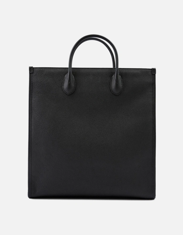 Leather Logo Medium Tote Bag with Shoulder Strap Women - Black