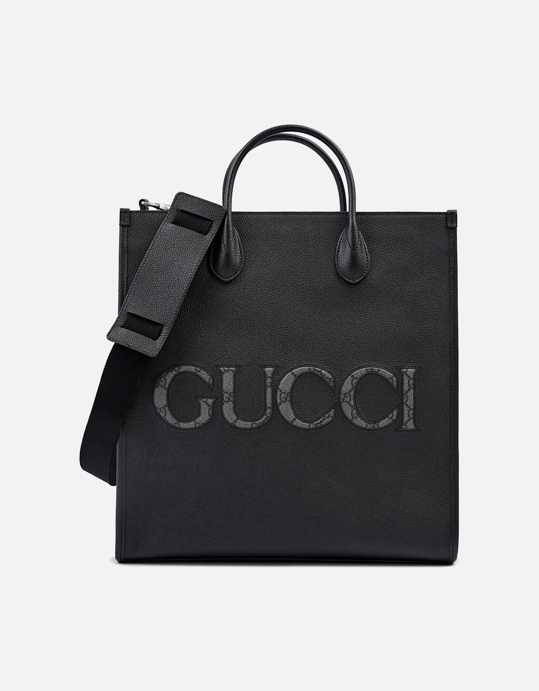 Leather Logo Medium Tote Bag with Shoulder Strap Women - Black, 6 of 5