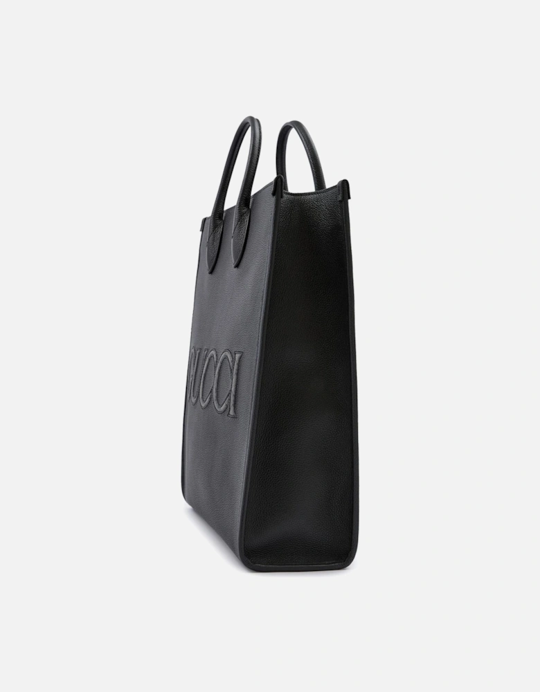 Leather Logo Medium Tote Bag with Shoulder Strap Women - Black