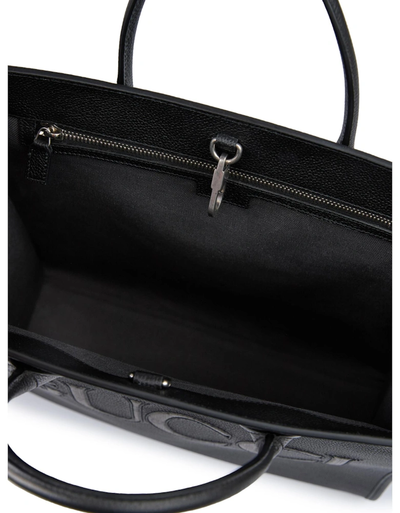 Leather Logo Medium Tote Bag with Shoulder Strap Women - Black