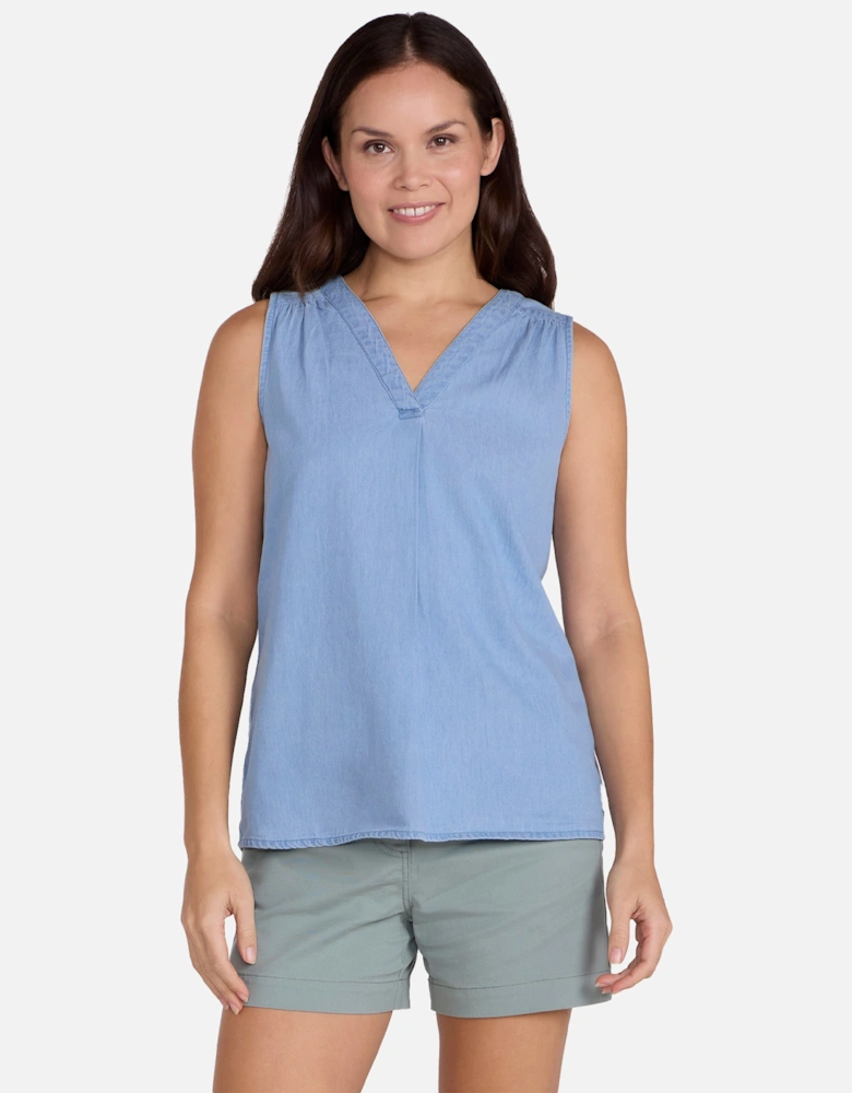 Womens/Ladies Tuscany Chambray Sleeveless Shirt