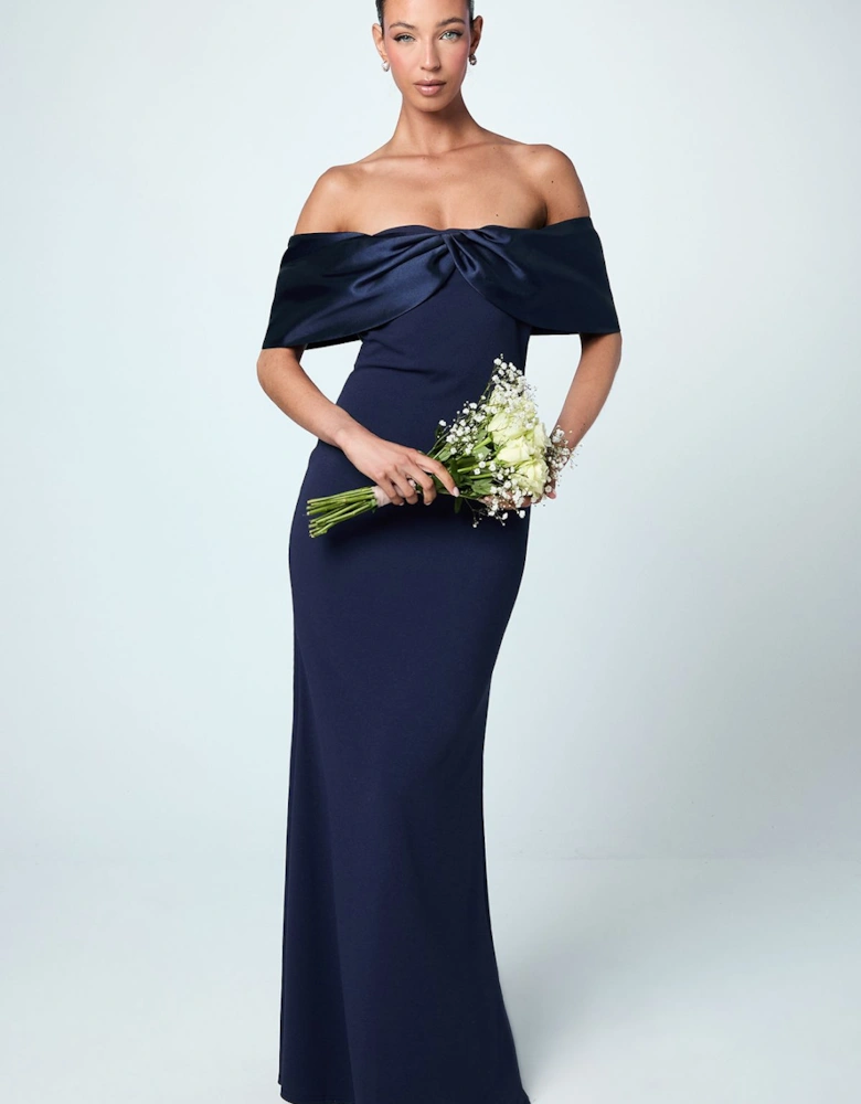 Satin Sleeve Scuba Maxi Bridesmaids Dress