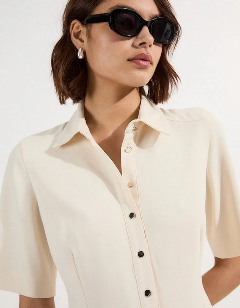 Tailored Crepe Pleated Shirt Dress