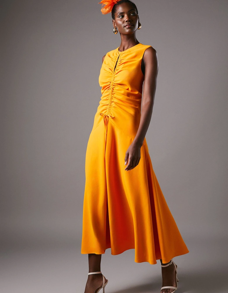 Sleeveless Gathered Front Midi Dress